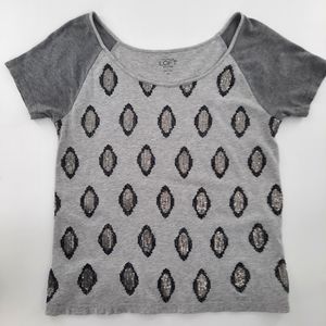 Anne Taylor Loft Gray Sequin Short Sleeve Shirt
